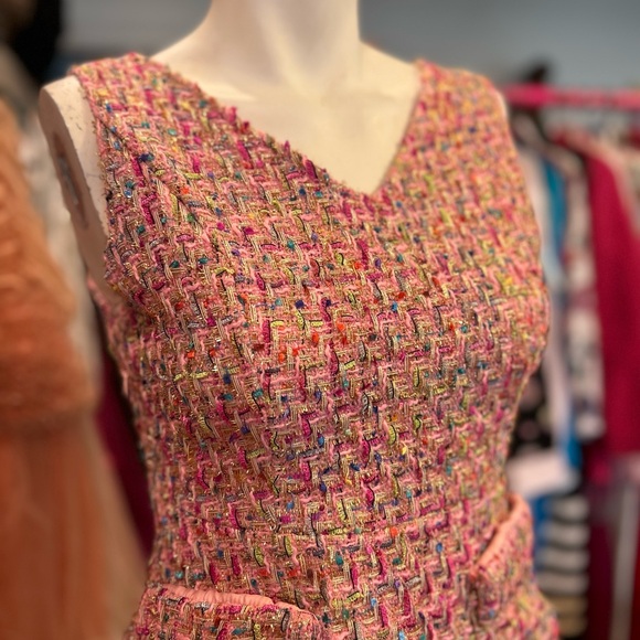 Pink Metallic Tweed Dress - Picture 2 of 10